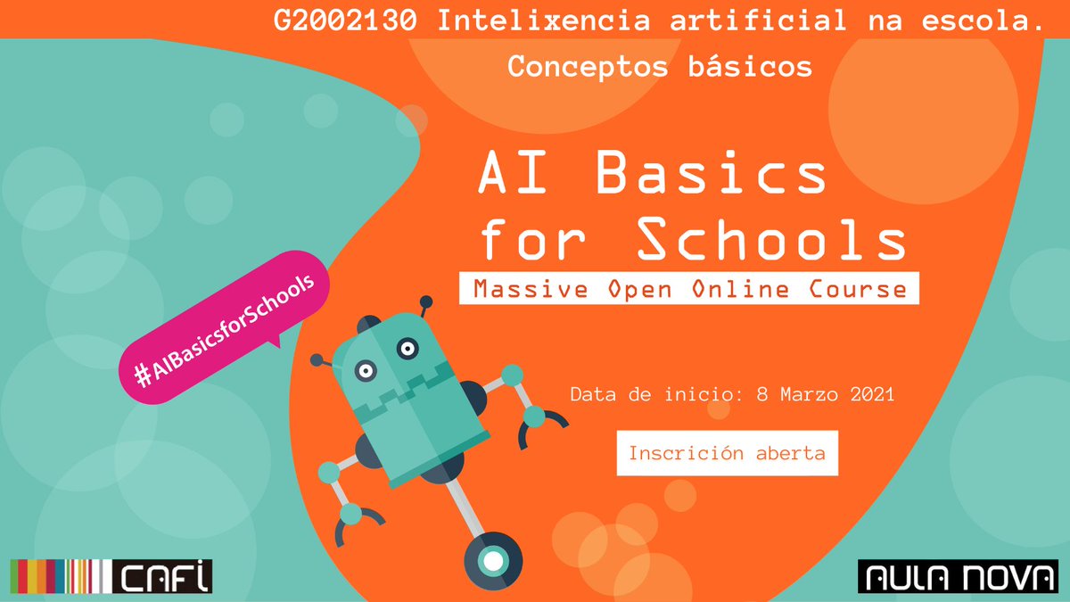 CAFIgalicia's tweet image. Publicada toda a información sobre a actividade "G2002130 Intelixencia artificial na escola. Conceptos básicos" asociada ao #MOOC AI Basics for Schools @CodeWeekEU @eu_schoolnet edu.xunta.gal/portal/node/33… #galiciancode #AIBasicsforschools