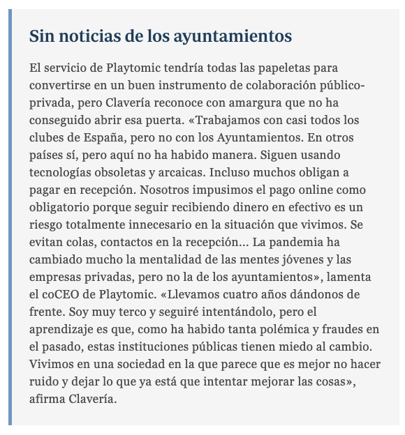 "Sin noticias de los ayuntamientos" así es como <a href="/abc_es/">ABC.es</a> ha titulado nuestra frustración con los ayuntamientos... Startup de Madrid, 25MM€ facturación, 80 empleados, presente en 23 países y... complicado trabajar con <a href="/MADRID/">Ayuntamiento Madrid</a>. Lo remediamos? ;) <a href="/AlmeidaPP_/">José Luis Martínez-Almeida</a> abc.es/economia/abci-…