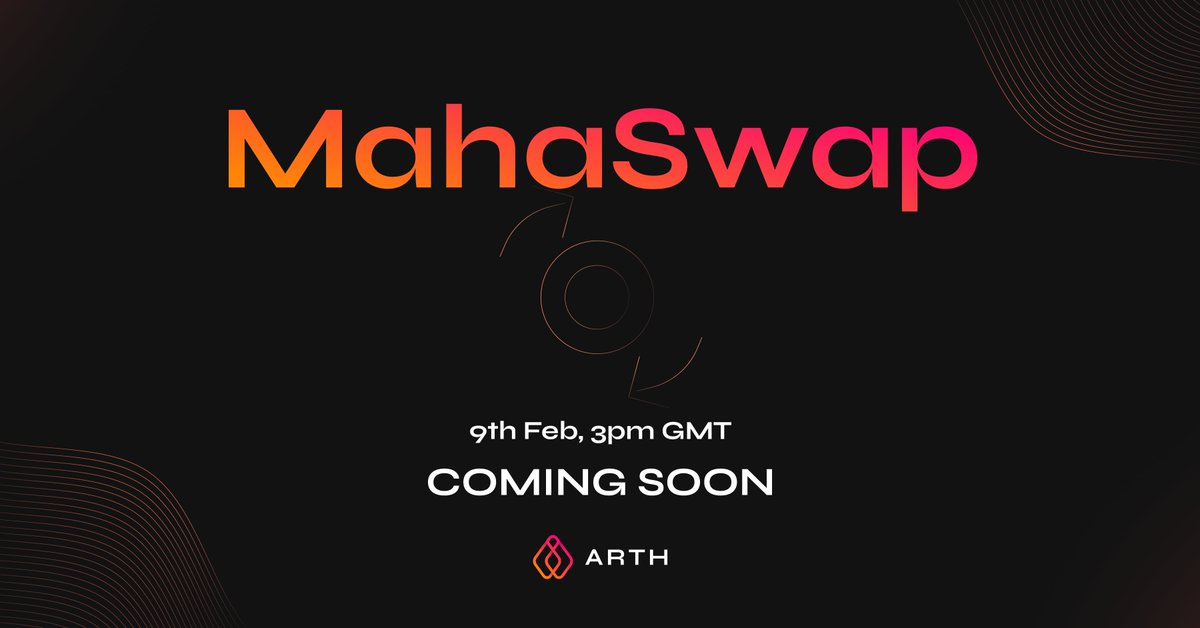 1/ Attention $ARTH Uniswap LPs!

#MahaSwap is launching tomorrow at 3PM GMT🚀

MahaSwap is an innovation beyond algocoins &amp; it's here to take $ARTH back to the peg. @TheMahaDAO will incentivize MahaSwapLP with a new staking pool having more APY (2x) than the ARTH-DAI Uniswap pool