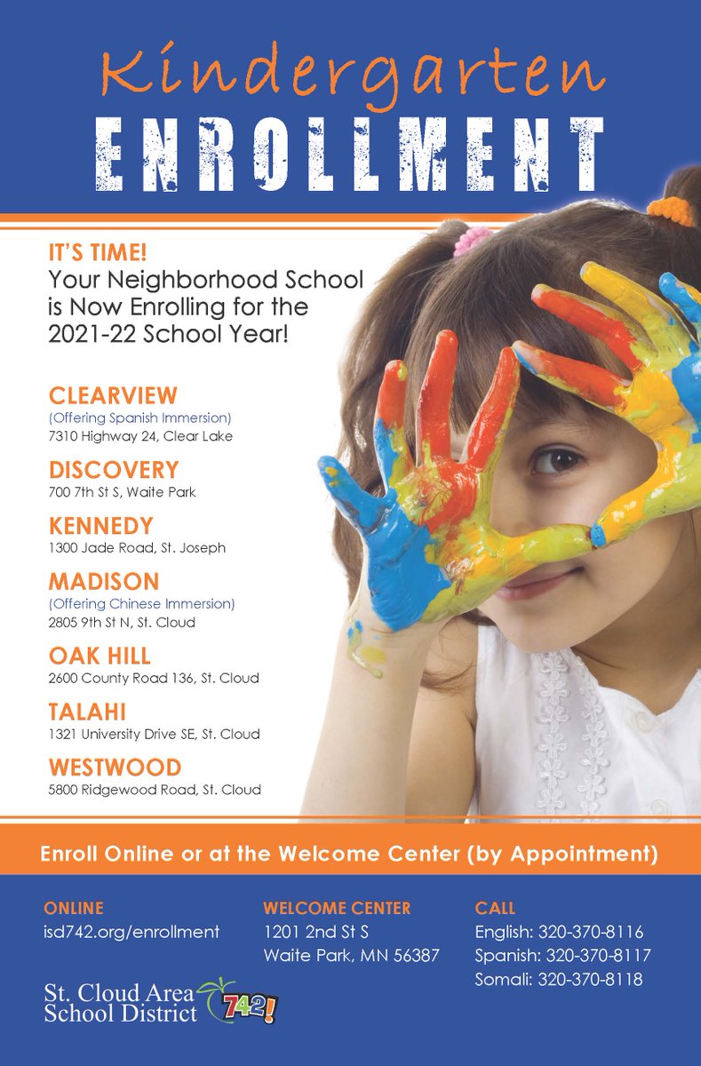 ISD742's tweet photo. There is still time to enroll your soon-to-be-kindergartner! https://t.co/NXSzymdLFW #742bethedifference https://t.co/QbzGhQuvIB