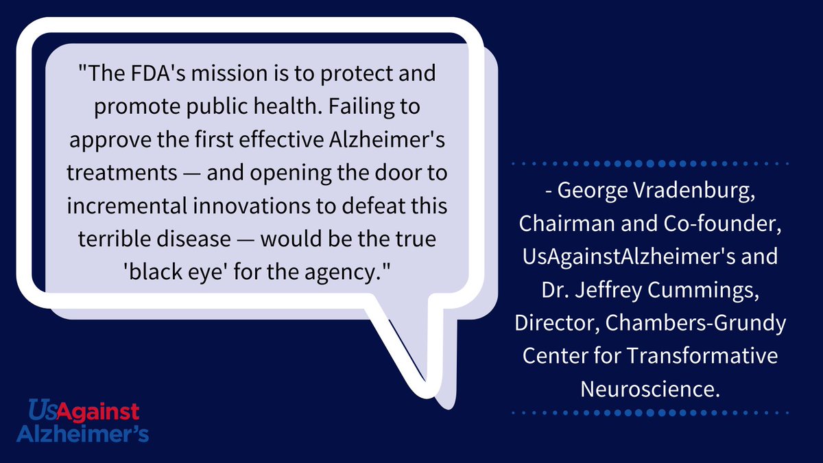 UsAgainstAlz's tweet photo. In an op-ed for @statnews, @vradenburg3 and @DrJeffCummings discuss the need for collaboration between @US_FDA and the pharmaceutical industry to spur on innovation of #Alzheimers treatments. Read more here: https://t.co/tqJY3SdP5S https://t.co/laE0l1rn25
