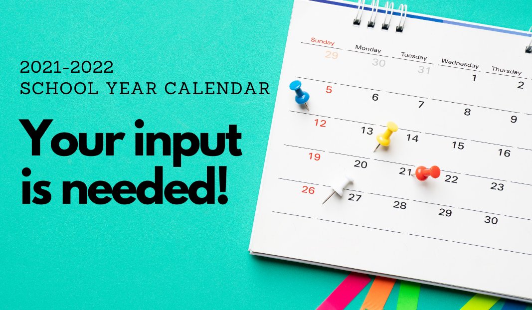 We want to hear from you! Help us finalize the 2021-2022 School Year Calendar by choosing which of the three options you prefer: bit.ly/2021_2022_Cale…