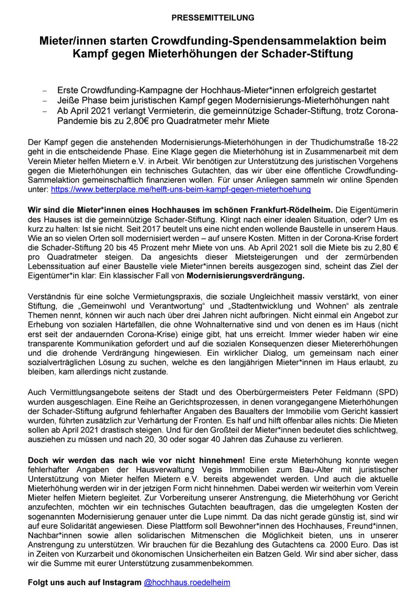 Wir haben heute unsere PM zum Crowdfunding raus geschickt. Falls ihr noch nicht gespendet habt, noch fehlt ein bisschen was. Den Link zur @betterplace_org Spendenseite haben wir euch im Profil angeheftet! 📌