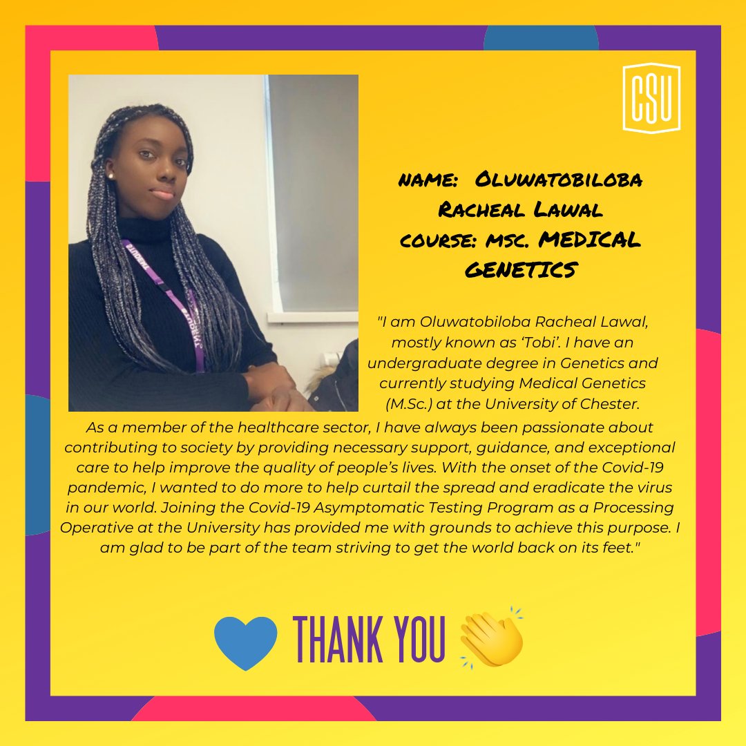 ChesterSU's tweet photo. We're celebrating another 2 AMAZING Citizen Students today - a big thank you to Oluwatobiloba Racheal Lawal and Godswill Odunze for helping keep us all safe through on site testing!
@uochester @VC_UoChester https://t.co/lht8fIcTH7