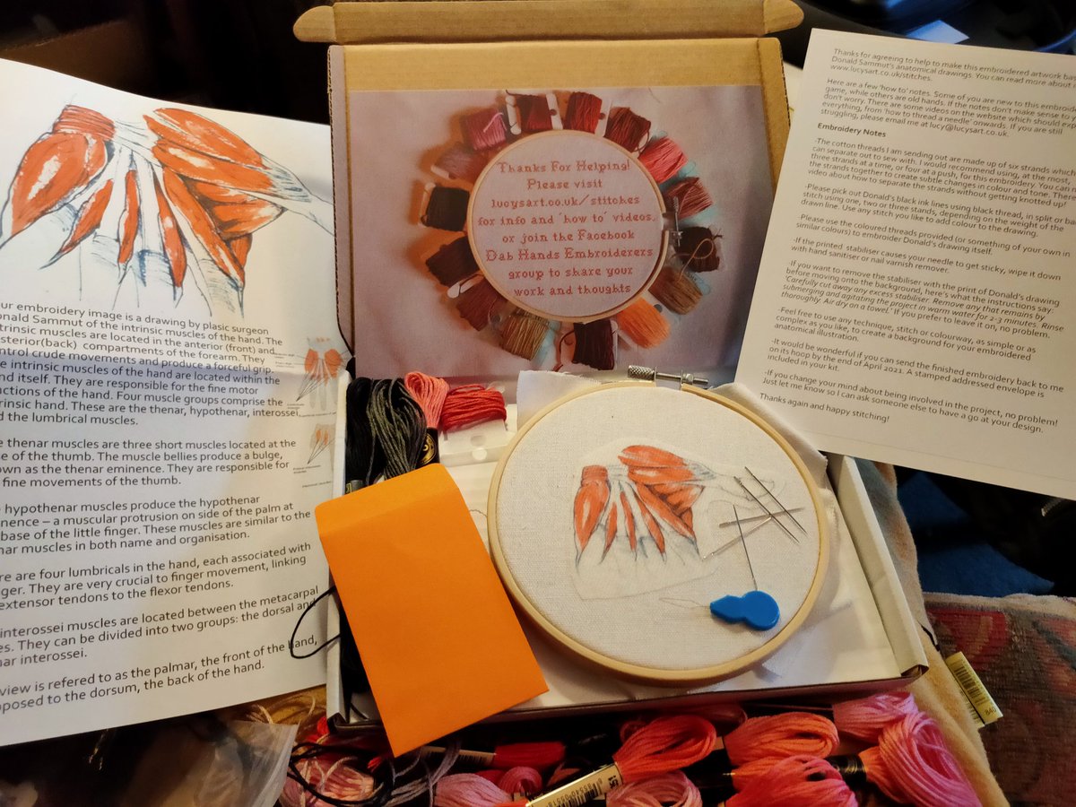 It's all coming together! Building the #DonaldSammut #hand #anatomy #embroidery kits. The Embroiderer's Guild and @ProjectINCuk are getting these. If you are a #medicalstudent into #handsurgery and want one, DM me! #DabHandsProject