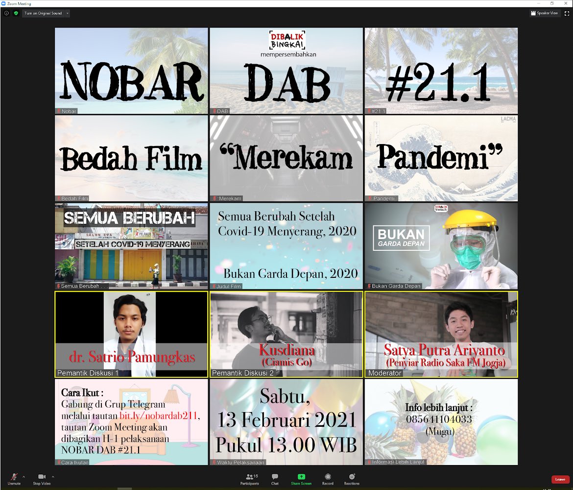 DibalikBingkai's tweet photo. Hallo kawan², Nongkrong Bareng Dibalik Bingkai ada lagi nih. Tak terasa sudah setahun kita hidup dalam bayang² Pandemi Covid 19. Mengawali tahun 2021 ini, kita bakalan ngadain bedah film dan ngobrol tentang `'Merekam Pandemi'. Cekidot: https://t.co/eP9yracbK7 https://t.co/PjV4sIiQvZ