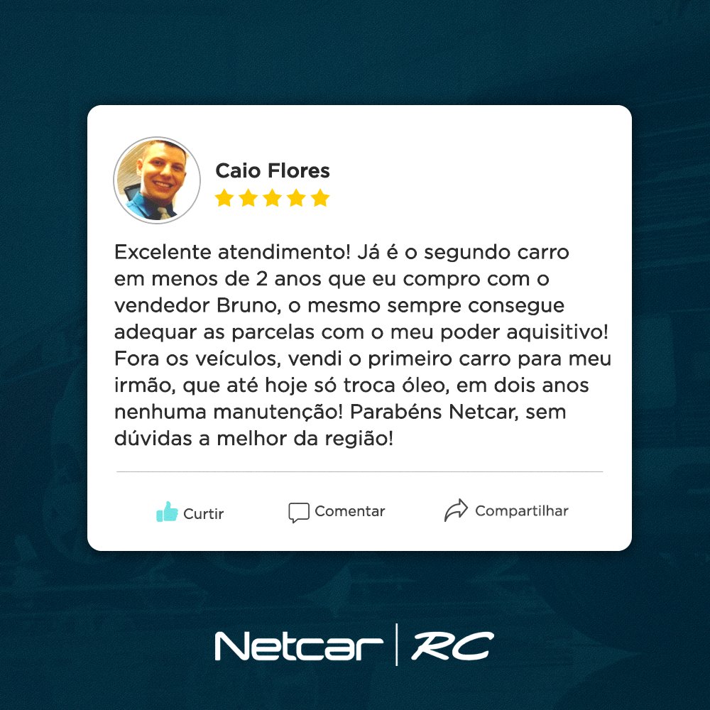Netcar_RC's tweet image. Caio, agradecemos a confiança e o feedback! Estamos sempre buscando melhorar para que nossos clientes tenha a melhor experiência!

Já comprou ou vendeu com a gente? Deixe seu feedback! Acesse netcar-rc.com.br