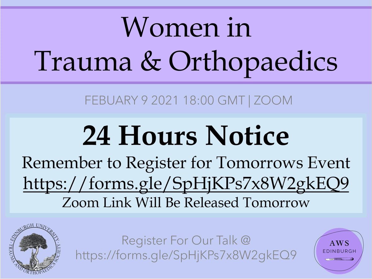 REGISTER FOR THE TALK HERE forms.gle/rY6JEKKMjaKw6e…
We are very excited to hear from our speakers and have an interactive Q&amp;A session about all things Women in T&amp;O. 
Zoom link will be released tomorrow
#orthotwitter #MedStudentTwitter #MedTwitter #Ortho