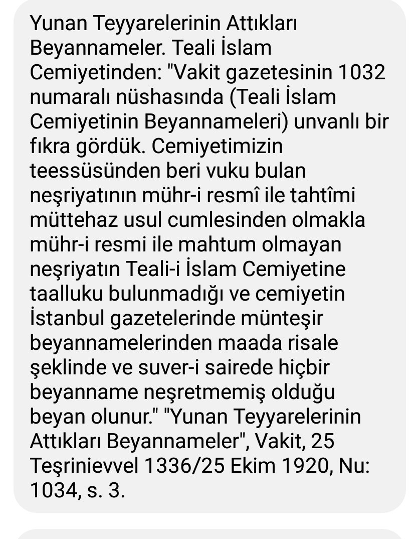 Eski Harfli Türkçe okuması olmayanlar için İskilipli Atıf Efendi'nin Yunan tayyarelerinden atılan beyanname ile ilgili tekzibinin orijinali ve Latin harflerine aktarılmış hali...