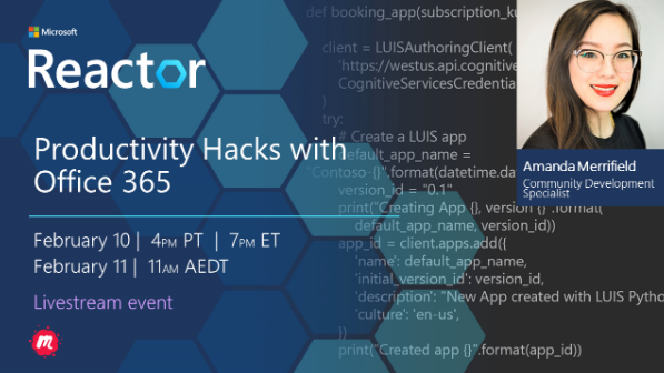 Join us as we "hack" key skills that will help you become more efficient with projects and tasks. 

Specifically we will look at tips for Microsoft Office apps and Windows 10 tools. 

Sign up here: msft.it/6013p0PDD