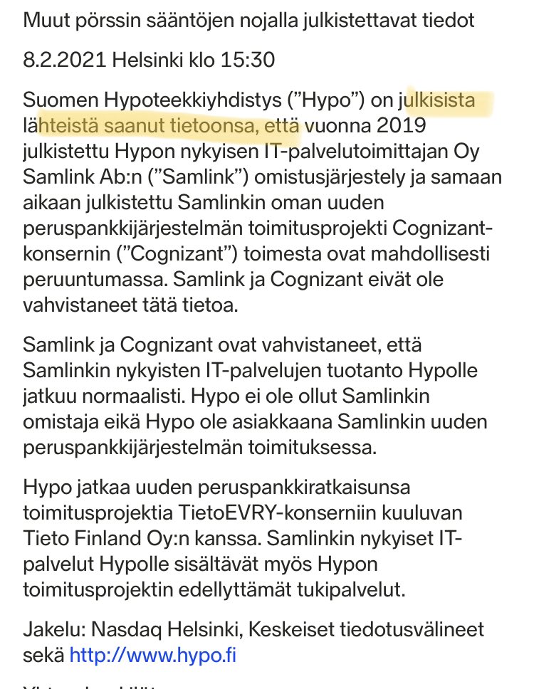 zijoittaja's tweet photo. Erikoinen tapaus tämä tänään uutisoitu pankkisoftacase. Softa-asiakas #Hypo luki asiasta leheltä tai netistä varmaan...ja pankkisoftatalo #Samlink ei kommentoi... @AcumenFutures https://t.co/Lk7KEuqJLt