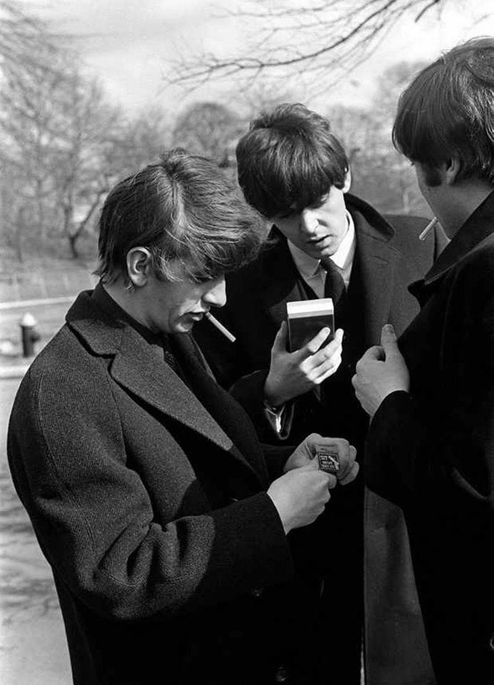 On this date February 8 in 1964, The Beatles participated in a photographic session in Central Park, New York City. George was ill with a fever and did not participate. Photo source:  https://beatlesdaily.com&nbsp;.  #BeatlesGuterman  #OTD
