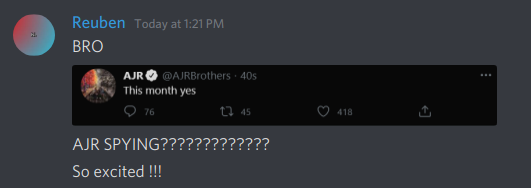 ajrdiscord's tweet photo. @AJRBrothers not even trying to hide... https://t.co/TvTAdQ4q2u