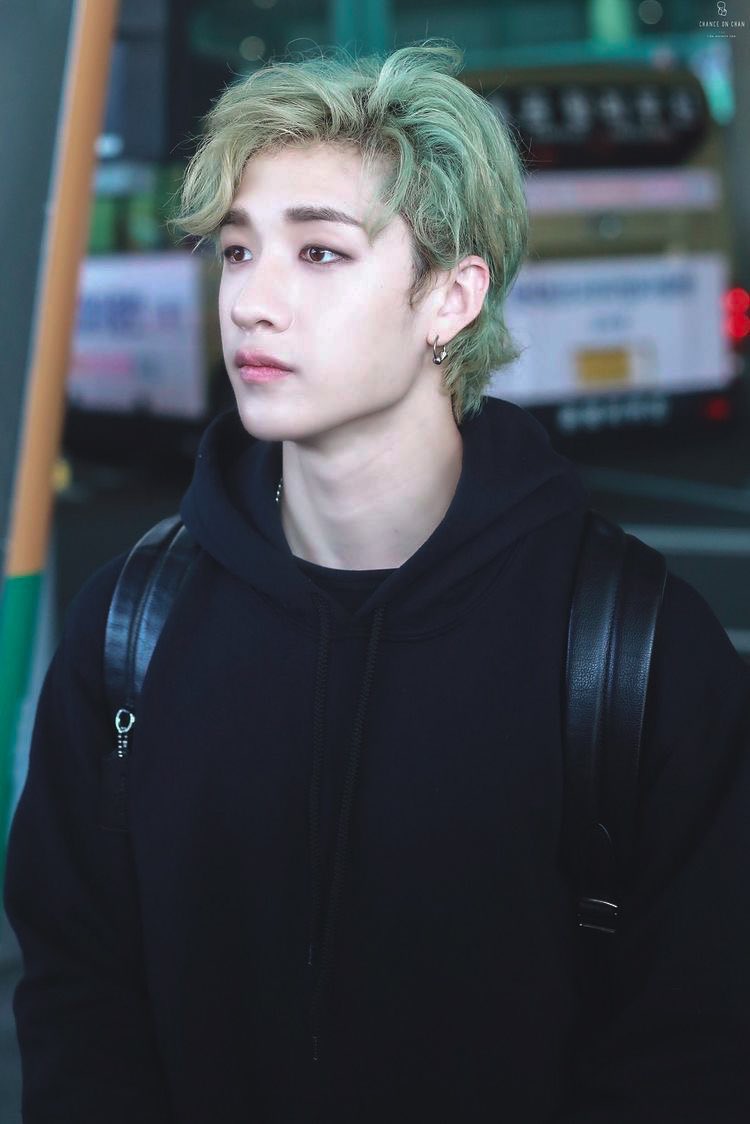 bang chan with mint green hair - a thread
