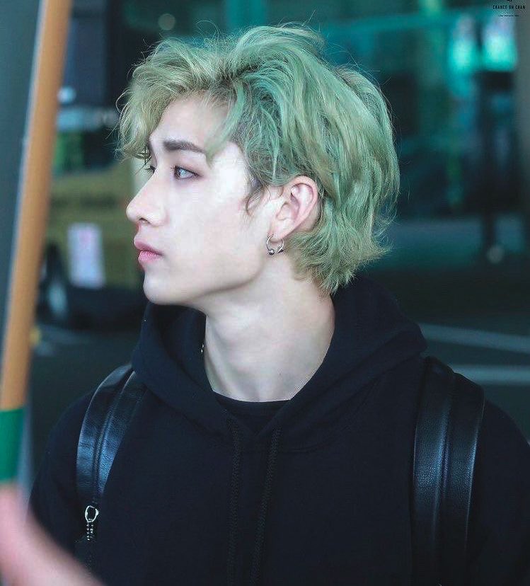 bang chan with mint green hair - a thread