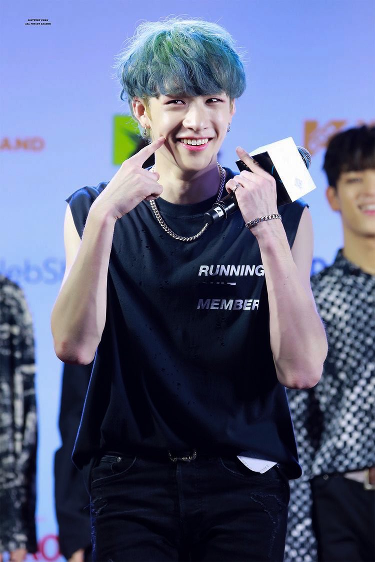 bang chan with mint green hair - a thread