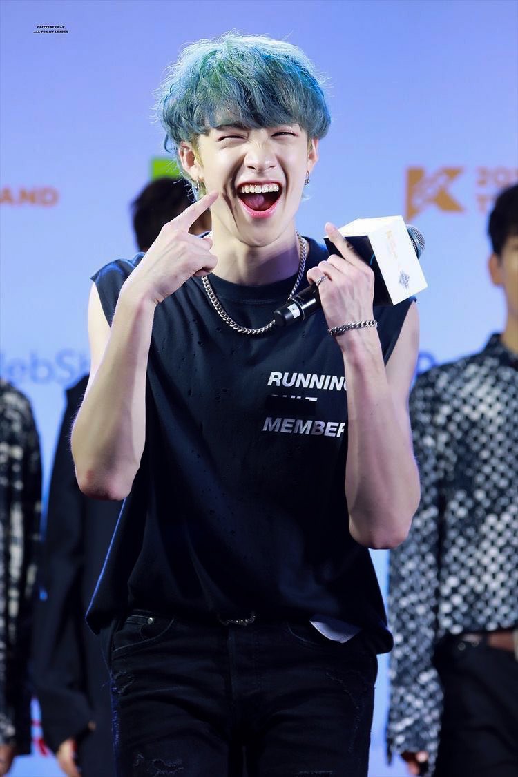 bang chan with mint green hair - a thread