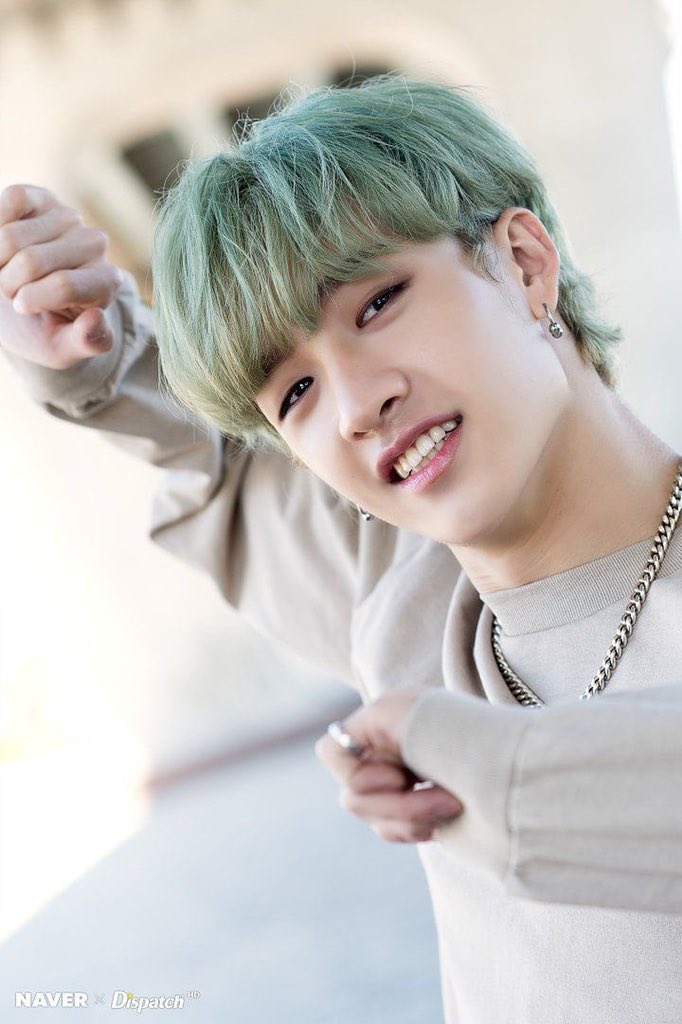bang chan with mint green hair - a thread