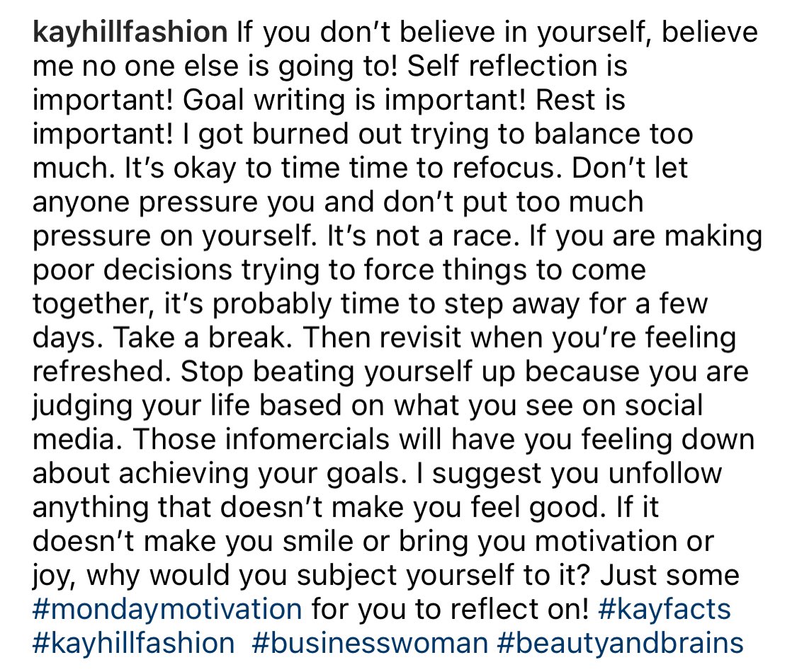 KayHillFashion's tweet photo. Since twitter won’t let me write a long post 😩 #mondaythoughts #MondayMotivation #selflove #MondayVibes #beautyandbrains #ceobae #kayfacts #joy #love https://t.co/ZTxqVWU7Pj