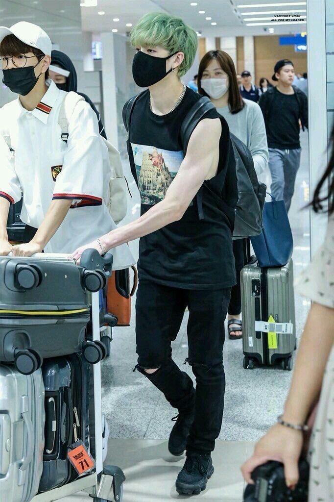 bang chan with mint green hair - a thread