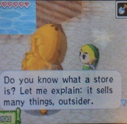 This Goron explaining to Link what a store is.