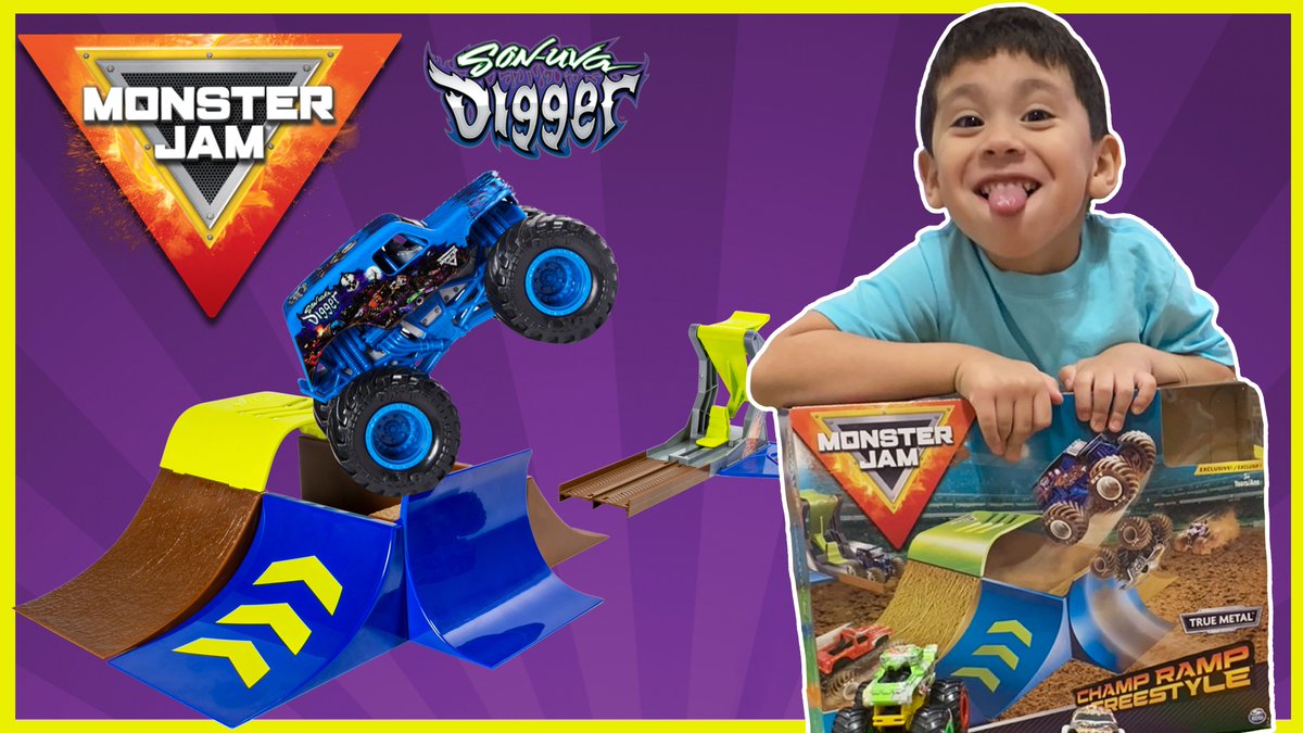 Monster Jam CHAMP RAMP FREESTYLE Toy Playset w/ Son-Uva Digger True Metal *TOY REVIEW* youtu.be/MpYKWpLAcJE