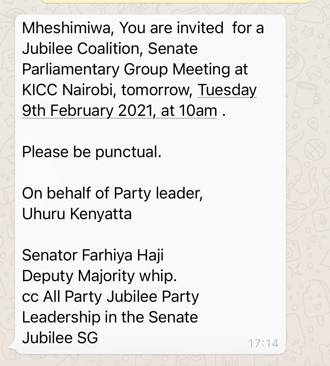 I have been invited by the Party Leader to a Jubilee Senate PG tomorrow at 10am. I wonder who is being removed this time!