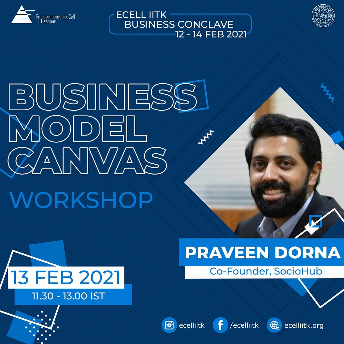 ecelliitk's tweet photo. We are honoured to have @pdorna, Co-founder @sociohub_io as a speaker for a workshop on "Business Model Canvas" as part of our annual B'Conclave. https://t.co/0To3Sg1JrY