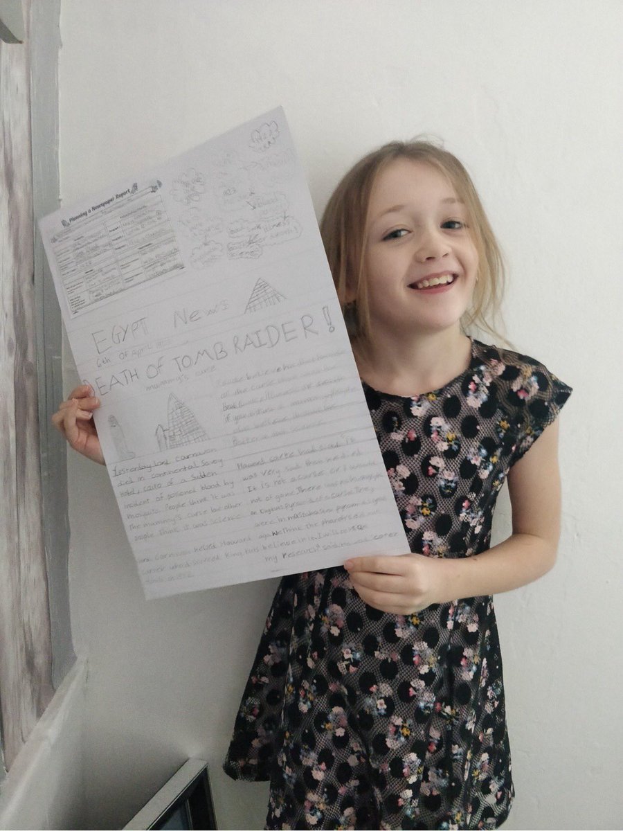 GalvinMiss's tweet photo. A budding reporter in the making in 3AG, such a fantastic newspaper report written about the discovery of a tomb in Egypt. #homelearning #Journalists @YsgolEmmanuel @MrsRoose1 @BeckwithMiss https://t.co/w9RfZXXoIh