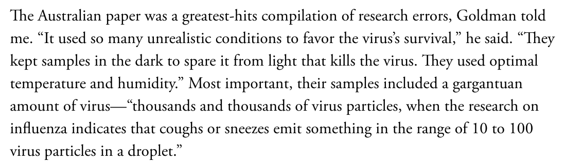 The scariest fomite studies use too much virus and set ideal conditions for its survival. It's like wanting to prove you can grow mangoes in Vermont, so you build a $1b greenhouse in Burlington to produce one edible mango and say "Hey, mangoes grow in Vermont! Science says!"