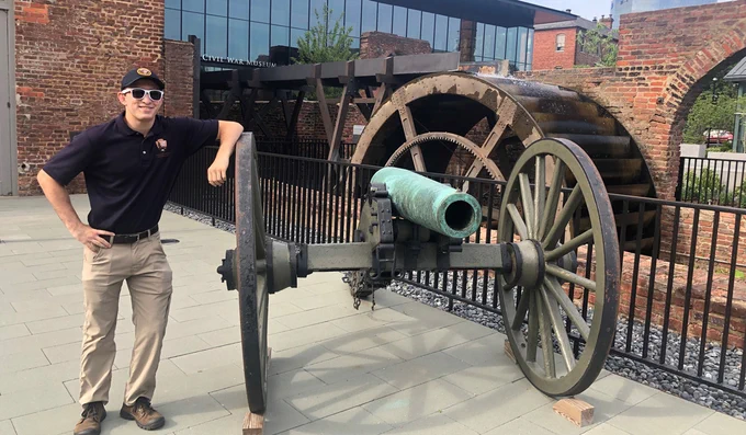 During his internship with the National Park Service in May 2019, Sean Thompson demonstrated how to load a cannon at Tredegar Iron Works in Richmond, Va.