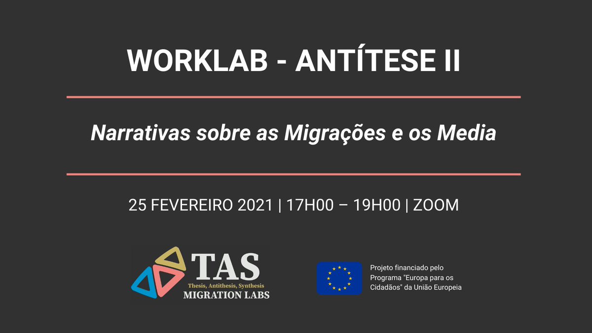 imvf's tweet photo. Vem debater connosco no dia 25 de fevereiro! 
Inscreve-te no WorkLab Antítese II – Narrativas sobre as Migrações e os Media ➡ https://t.co/vmh5SUIa1t
#TASmigrationLabs #EuropeForCitizens https://t.co/aL32tzRBsU