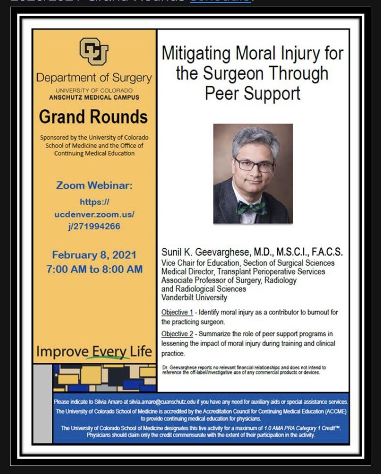 Great talk by Dr Geevarghese on moral injury today at General Surgery GR. USMC stress continuum model and rehabilitating “injured” providers