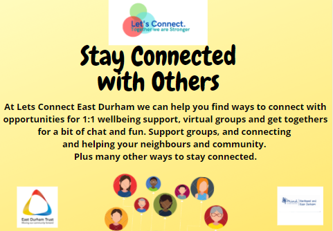 Lets_Connect_ED's tweet photo. 🌟Opportunities to connect with others every week. Get in touch on 0191 5185070 or LCED@hartlepoolmind.co.uk🌟
#letsconnecteastdurham #stayconnected #physicalnotsocialdistance #wellbeing #mutualaid #mentalhealthsupport @HartlepoolMind @EastDurhamTrust https://t.co/brHrSqRkgH