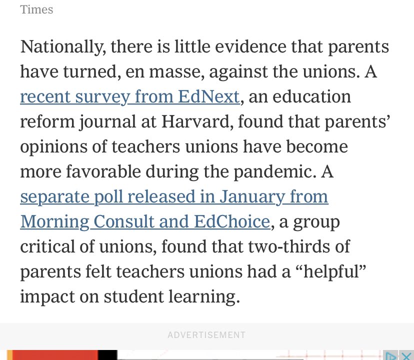 Until 2021, we saw media reluctance to even name unions as a factor in the debate. They were like Voldemort for Ed reporters.  @alexanderrusso and plenty of others noted it.So, how are public perspectives on unions to shift if the coverage is fawning (this piece) & avoidant?