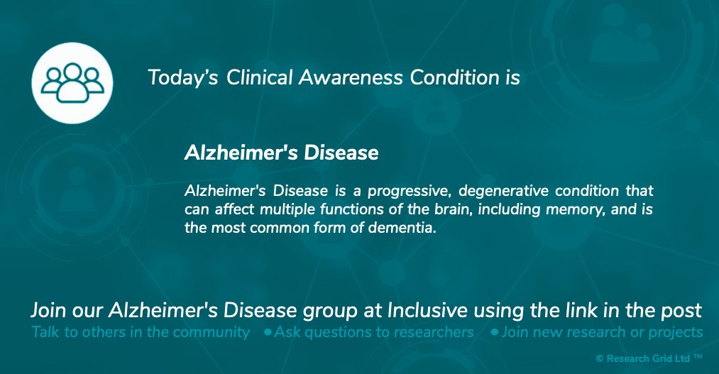 researchgrid's tweet photo. Join our Alzheimer's Disease group at Inclusive
https://t.co/8BNK3h2d2v
- Talk to others in the community
- Ask questions to researchers
- Join new research or projects
#Alzheimers #disease #Dementia #AD #Inclusive #Rgrid #mentalhealth #healthcare #research https://t.co/WktmBZUMbX