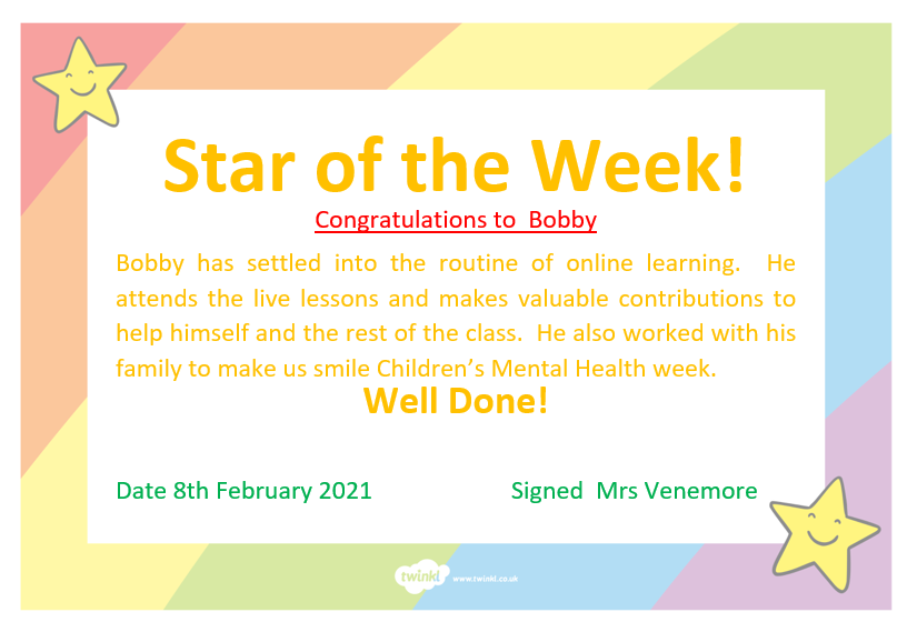 MrsVenemore's tweet photo. Well done Bobby. 2JV's star of the week. ⭐️⭐️ @QHAThurrock @mrs_mamoon @HSoorty https://t.co/gWU7I9RopW