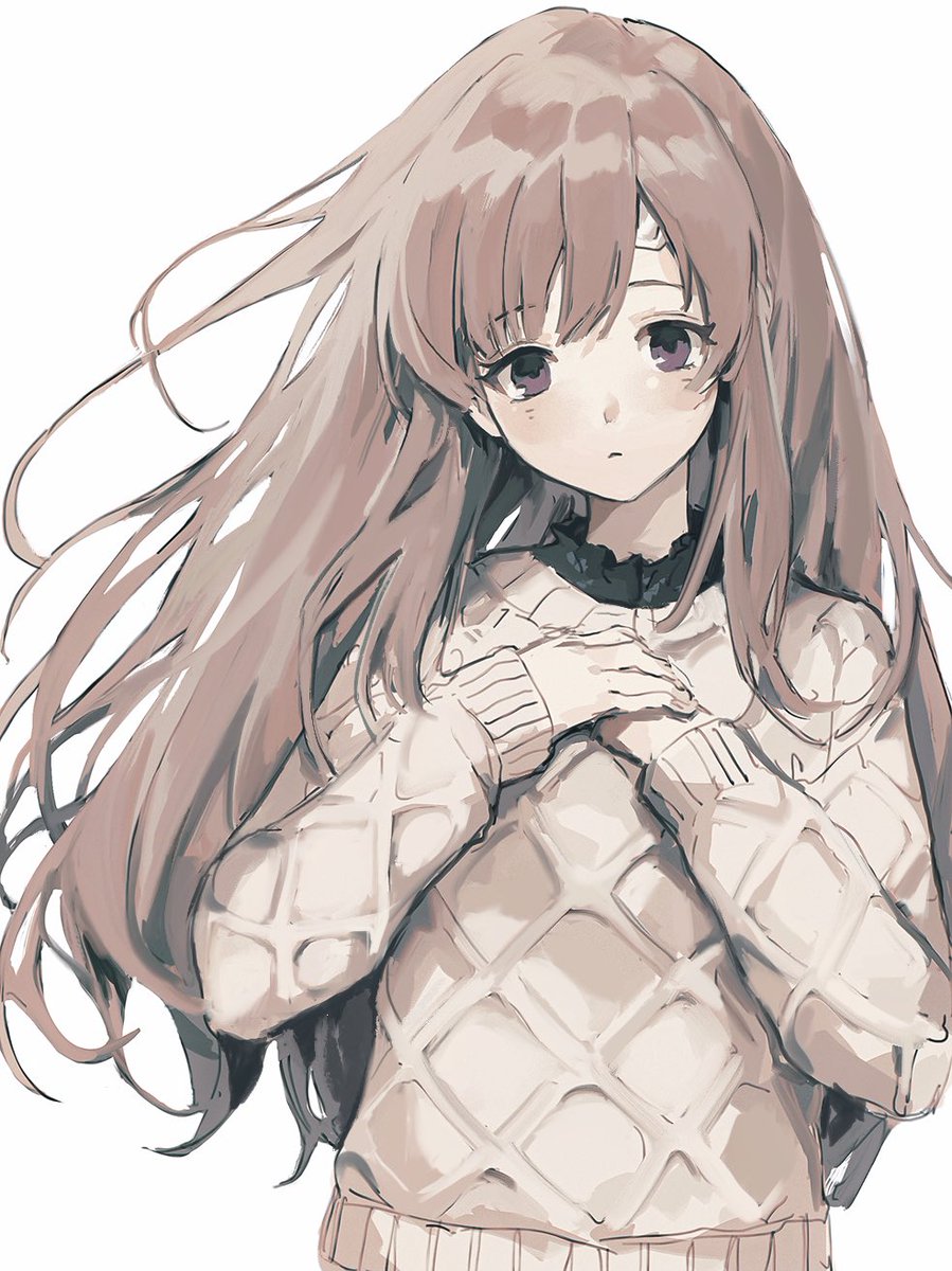 yukoku kiriko 1girl solo long hair sweater white background simple background looking at viewer  illustration images