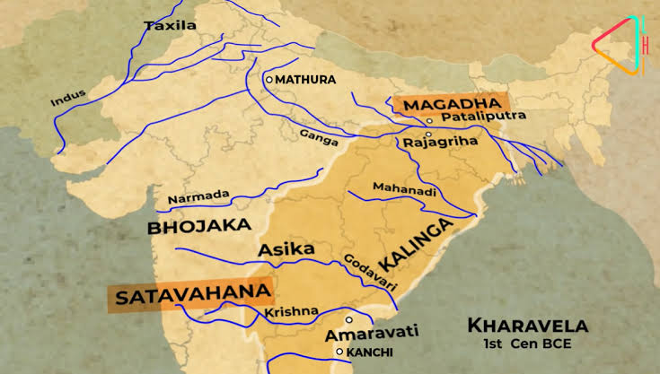 As the Mauryan empire began to decline, other ambitious rulers declared themselves independent.    Kalinga's 'Mahameghavahans' and Maharashtra's 'Satavahanas' proved to be superior.  #Thread