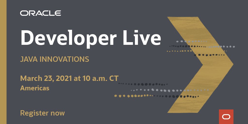 java's tweet image. Register today for the #OracleDevLive virtual event on March 23 to discover how #Java can help you create the next generation of scalable, secure, and modern applications—directly from the experts! social.ora.cl/6011HeItx