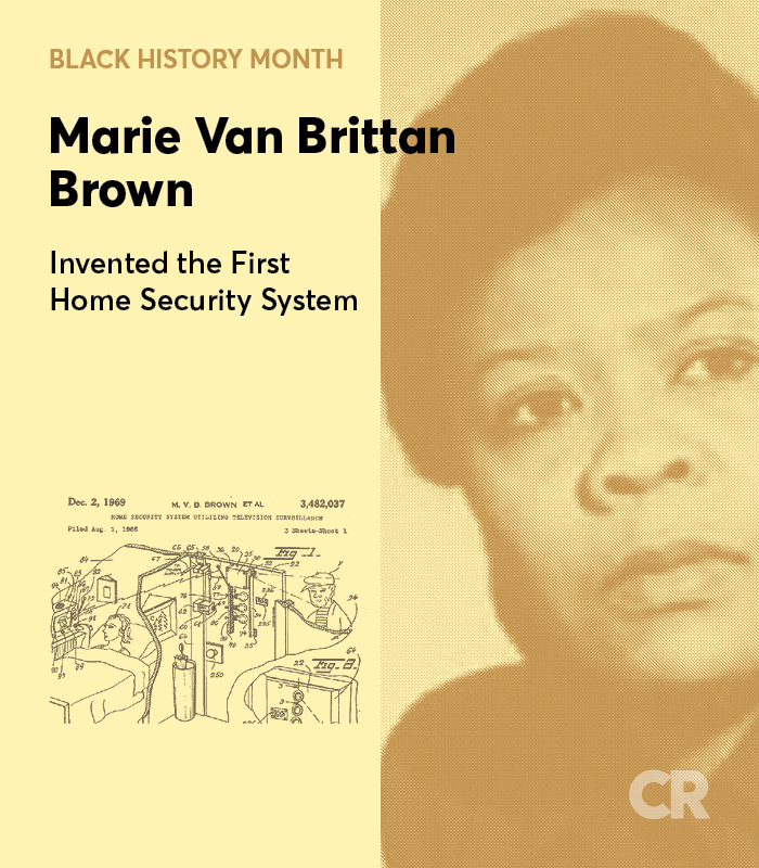 Black History Month, Marie Van Brittan Brown, Invented the first home security system
Archival photo of Brown's design (left), photo of Marie Van Brittan Brown