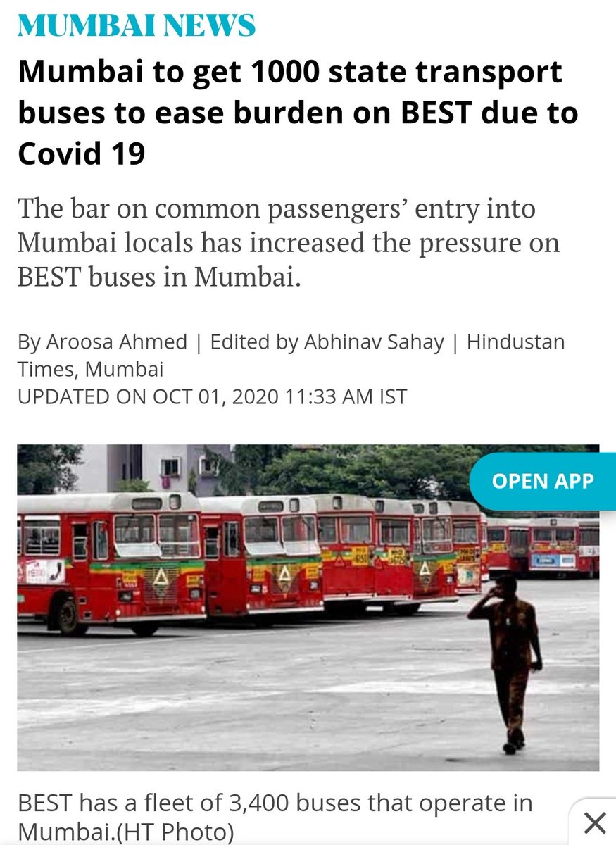 Finally in October 2020, BEST decided to lease 1000 buses from MH State Transport (MSRTC).BEST had a fleet of 3400 buses, which was carrying 25 lakh passengers each day, now 1000 more added, so you can imagine wat kind of social distancing was maintained in those buses.