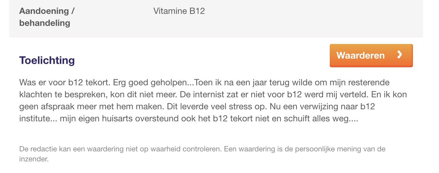 Willy Huisman on Twitter: "Stel je voor dat een ziekenhuis zou zeggen: 'wij doen geen 'wij doen geen kanker', of 'wij doen geen diabetes' ... Addison Biermer (B12tekort) is óók een