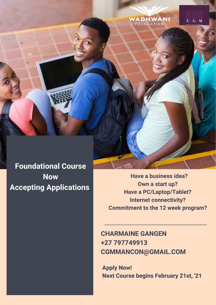WadhwaniAfrica's tweet photo. Apply for Foundational Course! 
Next course begins February, 21st! 
Limited Seats.

#startups #entrepreneur #innovation #education https://t.co/jhyfZ7vOIL
