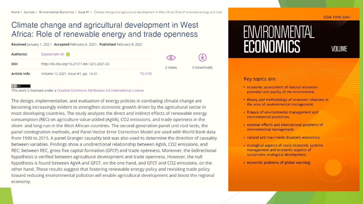 MatiukhinaVal's tweet photo. ๐ https://t.co/j8BLI5PRVt
๐ #Climate change and agricultural development in West Africa: Role of renewable energy and trade openness
๐ฅ Essossinam Ali
#agriculture, #CO2emissions, #panelcointegration, #renewableenergy, #tradeopenness, #WestAfrica https://t.co/hsrah64klB