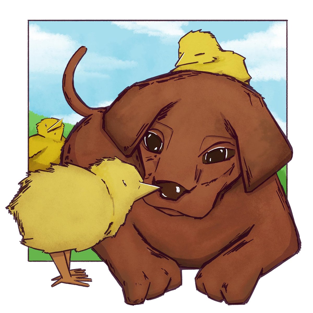 39/365  #DrawEverydayOh to be a puppy that has befriended a number of little chicks to which they grow up and enjoy fulfilling lives together with nothing but pure love and joy from their carers.