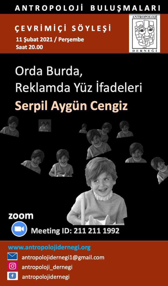 Prof. Dr. Serpil Aygün Cengiz Antropoloji Derneği'nin düzenlediği toplantıda (11.02.2020, saat 20.00'de) yüz ifadeleri üzerine bir konuşma yapacak. 

instagram.com/p/CLCDWkLghdQ/…

#dtcf #halkbilim #serpilaygüncengiz <a href="/dtcf_antropoloj/">Antropoloji Öğrenci Topluluğu</a>