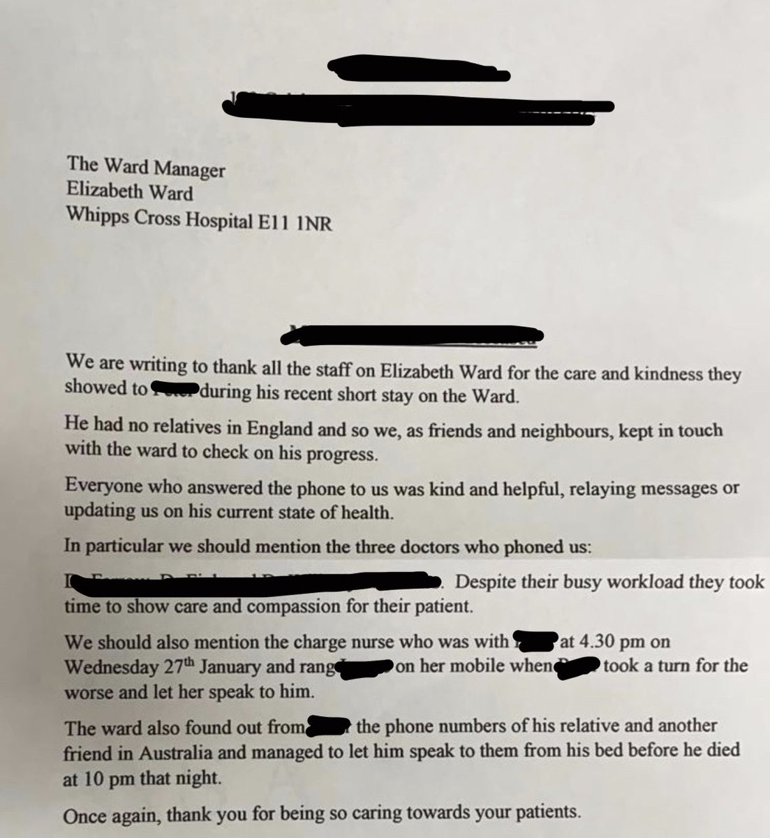 Some very well deserved feedback for the Nursing and Medical Teams on Elizabeth Ward! 🌟