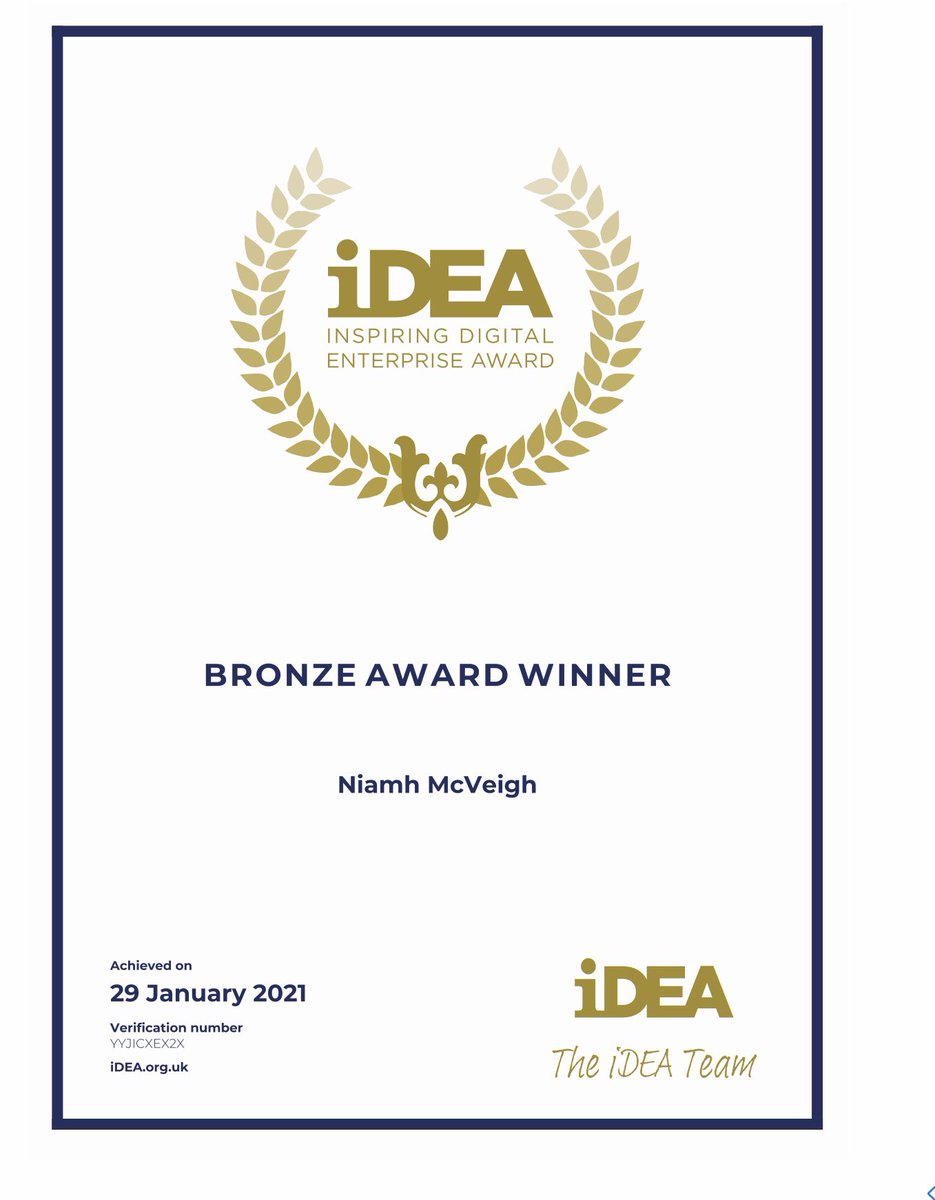 catherine_yr's tweet photo. Congratulations to Niamh Mcveigh 10A who has become the 2nd pupil in St.Catherine’s to achieve her bronze iDEA certificate in digital skills. Another fabulous example of a high level of independent work during lockdown.@StCatsScience @idea_award @stcatherines247 #LockdownLearning https://t.co/31Wib5buMk