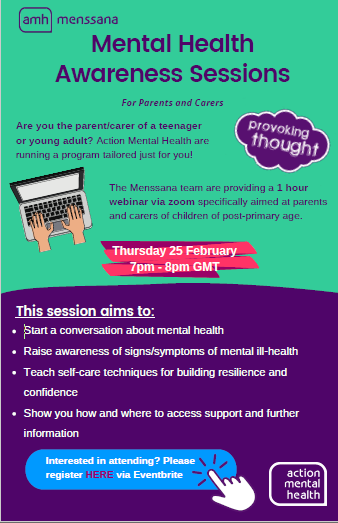 Due to demand we have another date for our parent and carer info session on 25th February especially for parents of young people in post primary education. Sign up using this link:
eventbrite.co.uk/e/parents-and-…